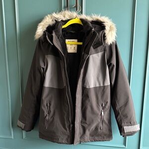 abercrombie kids Black and Gray Faux-Fur Hooded Puffer Jacket, 13 14 boys